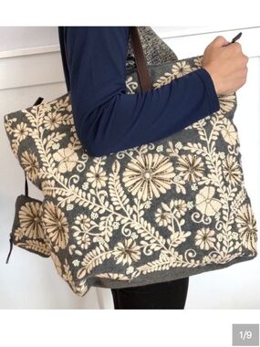 Anthropologie Embroidered Floral Tote Bag Jasper & Jeera
